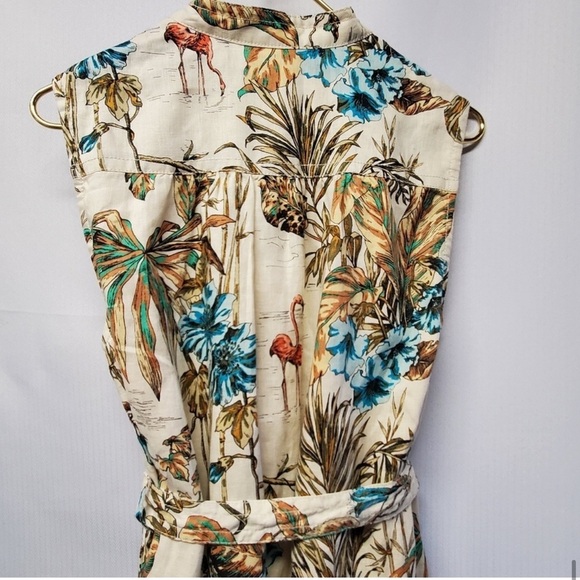 010. BANANA REPUBLIC TROPICAL RAIN FOREST LINEN BELTED SHIRT DRESS - Picture 4 of 14